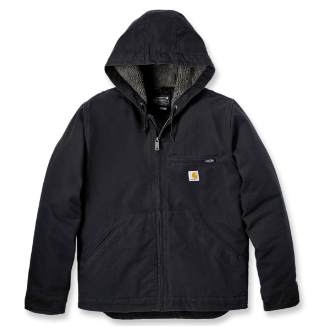 Carhartt Men's Relaxed Fit Washed Duck Sherpa-Lined Jacket in Black