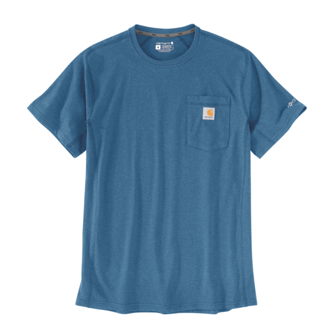 T-shirt com manga curta de homem Carhartt Force Flex em Dark Horizon Blue Heather. Foto da parte da frente.