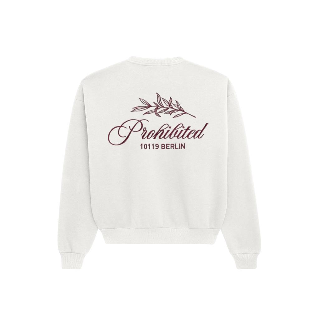 White Crew Neck Sweatshirt PB Leaf Brushed Unisex