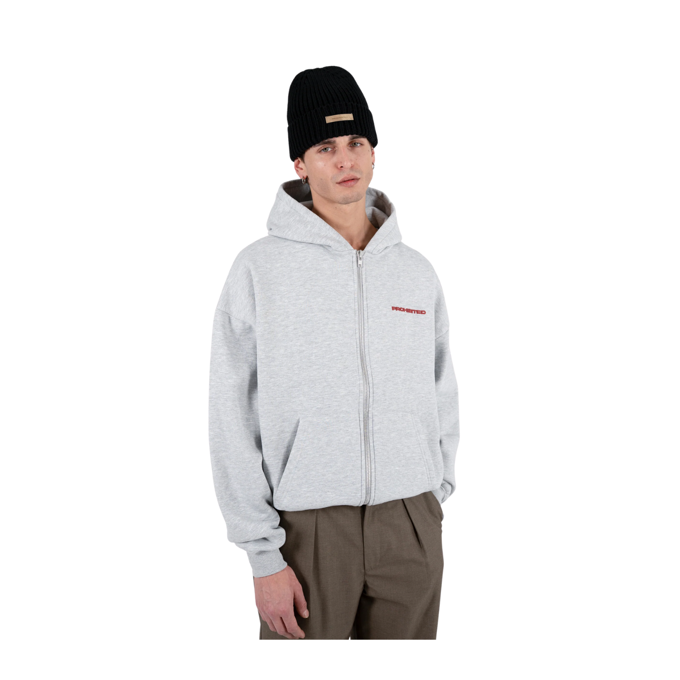 Hoodie com Fecho Cinzento Prohibited 10119 Cardado Unissexo